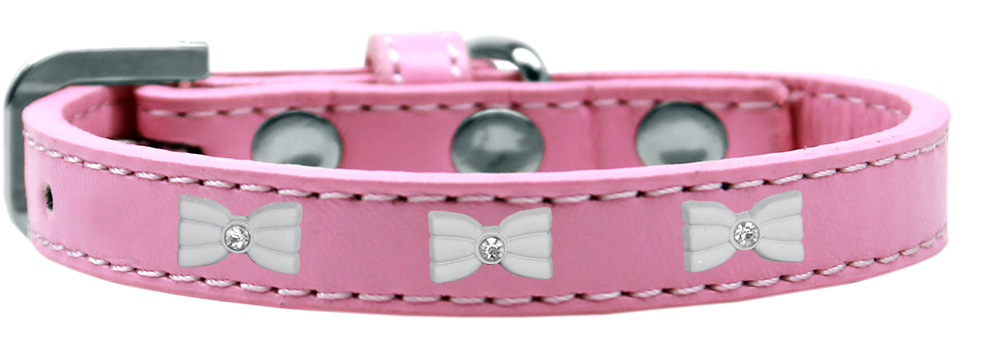 White Bow Widget Dog Collar Light Pink Size 10